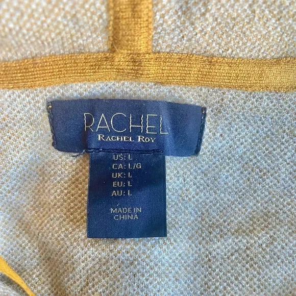 RACHEL ROY | Plaid Print Mustard/White Hooded Pullover Knit Sweatshirt Size L - Picture 6 of 7